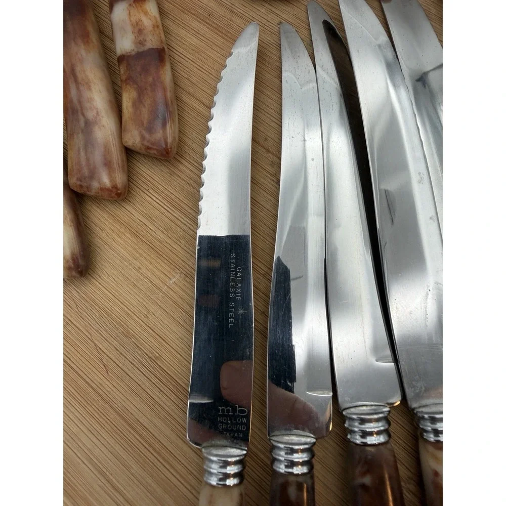 Vtg  Glo-Hill Bakelite Knives and Forks Marble Yellow And Carmel Catalin 21 Pcs